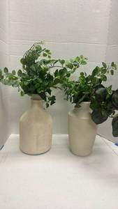 lot 1018 image: Ceramic Vases with Artificial Greenery Arrangement tallest is 20 inches