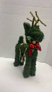 lot 1023 image: Christmas Reindeer Decoration with Red Ribbon and Gold Bells 19 inches tall