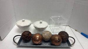 lot 1026 image: Decorative Home Decor Set with Metal Tray and Ornamental Balls and more