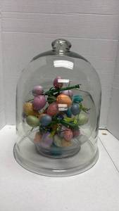 lot 1027 image: Glass dome with bowl with Decorative Easter Egg Display