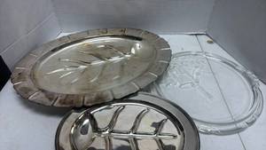 lot 1036 image: Mixed Silver-Plated and Glass Serving Platter Collection