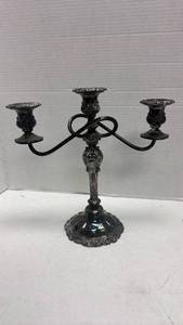 lot 1037 image: Ornate silver plated Three-Light Candelabra 11 inches tall