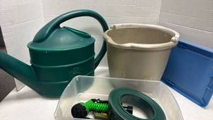 lot 1041 image: Green Plastic Watering Can and Garden Tool Set and more