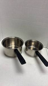 lot 1043 image: Lifetime Stainless Steel Cookware Saucepan Set with Black Handles