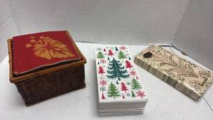 lot 1047 image: Holiday Paper Napkins with Wicker Storage Basket Set