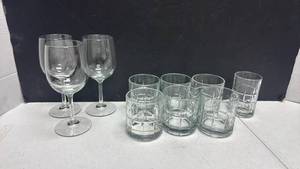 lot 1052 image: Glass Drinkware Set with Wine Glasses and Rocks Glasses