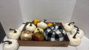 lot 1058 image: Decorative Fall Pumpkin Collection with Buffalo Plaid Accent