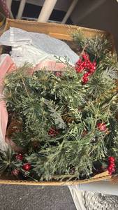 lot 1104 image: Artificial Christmas Garland with Pine Branches and Red Berries