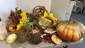 lot 1232 image: Faux pumpkins, gourds and sunflower stems