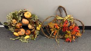 lot 1417 image: 2 fall wreaths largest 21x24