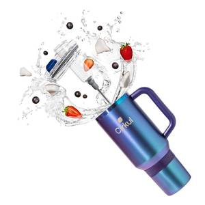 lot 20716 image: Cirkul 40oz. Pink Stainless Steel Tumbler with Handle, All-Day StrawSip, Double-Wall Insulated