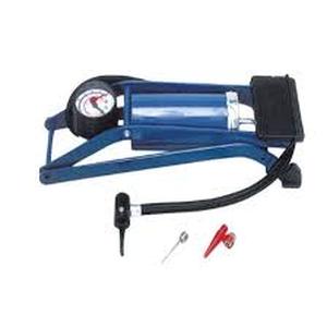 lot 20667 image: Performance Tool blue single-barrel foot pump with a pressure gauge