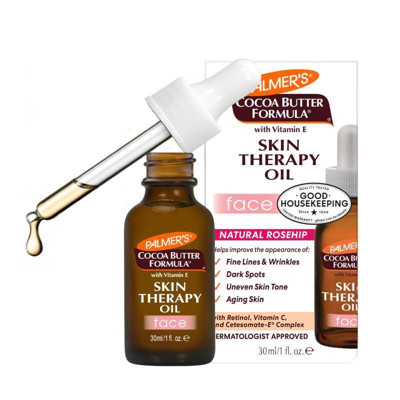 lot 116 image: Palmers Cocoa Butter Formula Moisturizing Skin Therapy Oil for Face with Vitamin E, C & 10 Pure Facial Oil Blend, Rosehip Fragrance, 1 Ounce - Retail $12