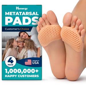 lot 105 image: Homergy Metatarsal Foot Pads - Soft Gel Ball of Foot Cushions for Pain Relief, Ultra-Thin Sleeve Design, Stays in Place, Breathable & Reusable - Fits Heels, Flats, Sneakers (4 Pads  2 Pairs) - Retail $13
