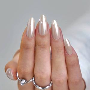 lot 136 image: BTArtbox Press On Nails Almond - Medium Soft Gel Chrome Nails, Glue On Nails with Nail Glue, Reusable Stick On Nails in 16 Sizes - 32 Soft Gel Fake Nails Kit, Nuts Glazed - Retail $17