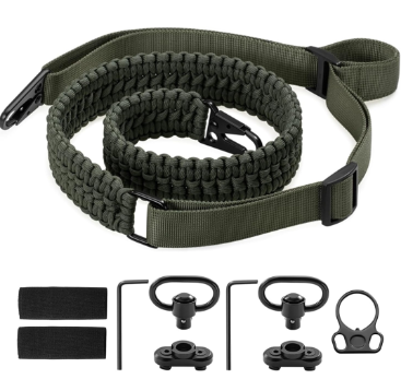 lot 2428 image: 2 Point Rifle Sling, Gun Sling with QD Sling Swivels, Two-Point Paracord Sling with Quick Adjust Feature for Hunting and Outdoor