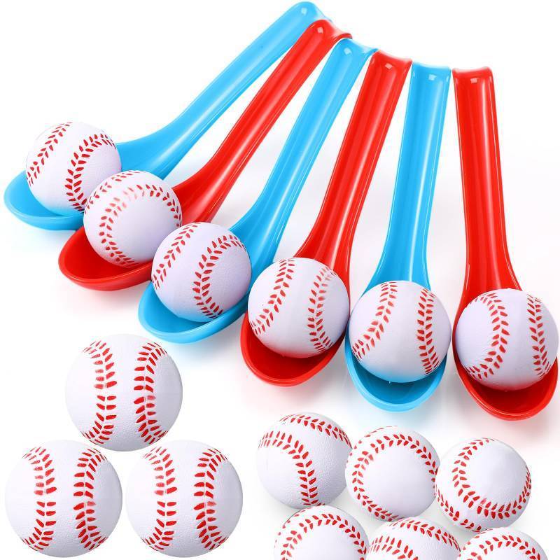 lot 5334 image: PullCrease 12 Pack Baseball Theme Party Game Spoon Relay Race Toy Set for Kids Adults Baseball Foam Ball and Spoon Race Game Decorations for Sports Party Indoor Outdoor School Class Birthday