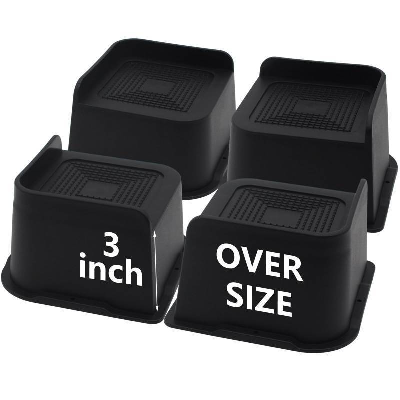 lot 5366 image: HANIHUA 4 Pack Bed Risers 3 inch Heavy Duty, Oversized Furniture Risers, Black Bed Lifts Risers for Table, Sofa, Chair, Couch, Desk, Bed Frame Risers Supports Up to 6,500 Lbs