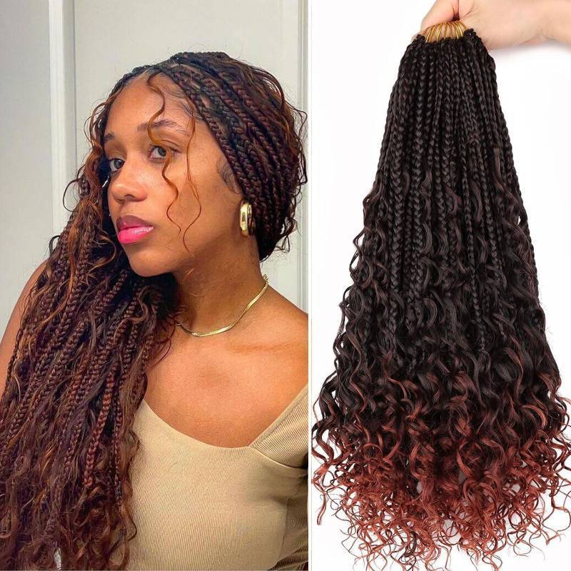 lot 5392 image: 18 inch Goddess Box Braids Crochet Hair for Black Women 8 Packs Crochet Box Braids Pre-looped Boho Box Braids Crochet Braids Synthetic Braiding T350