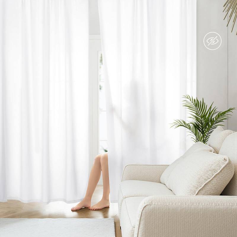 lot 5434 image: HOMEIDEAS Non-See-Through White Privacy Sheer Curtains, 52 X 63 Inches Long 2 Panels Sheer Curtains Light Filtering Window Drapes for Bedroom Living Room