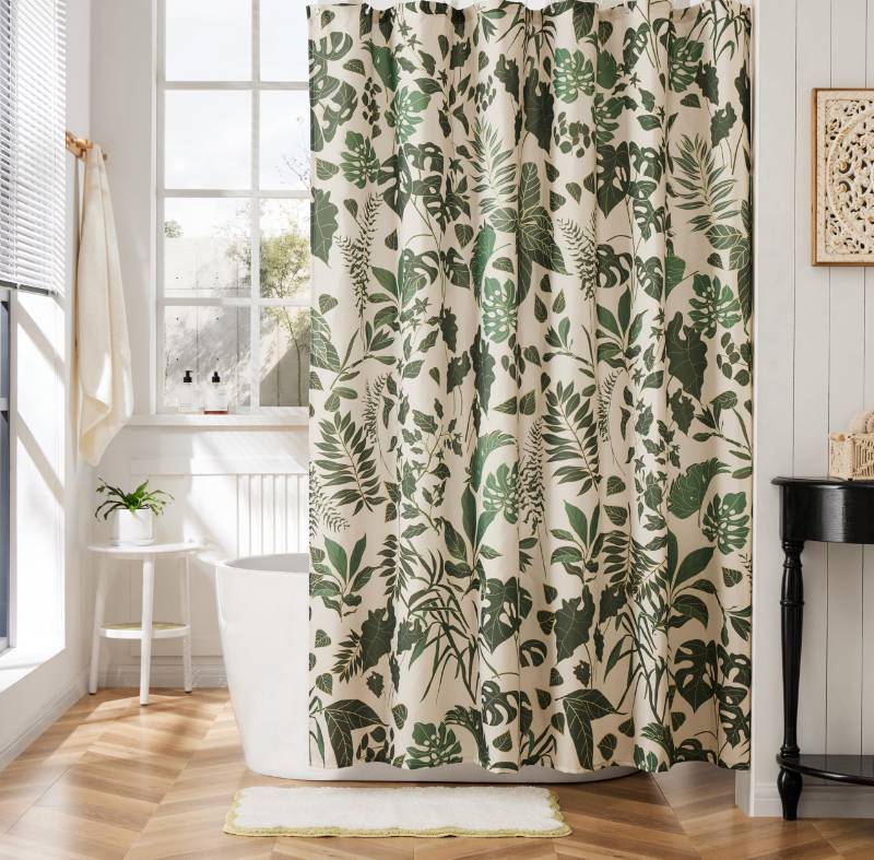 lot 5460 image: Ohocut Boho Shower Curtain Green Cute Floral Shower Curtains for Bathroom Allover Jungle Tropical Leaves Plant Shower Curtain Waterproof Polyester Fabric 72x72 Inch