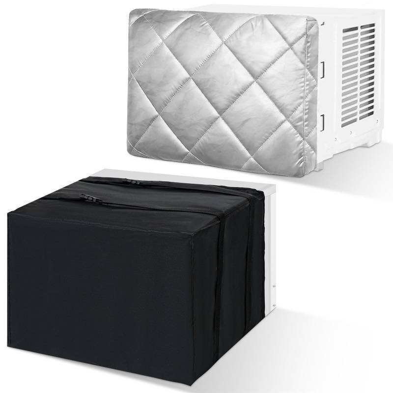 lot 5461 image: Wovnet 2 Pcs Window Air Conditioner Cover Indoor Outdoor Adjustable Waterproof Window Ac Cover Outdoor with Drawstring for Winter (Silver & Black,Inside 22 x 14.6 x 3 In, Outside 21 x 15.8 x 15 in)