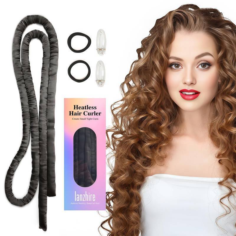 lot 5479 image: Lanzhire No Heat Overnight Curling Headband for Long and Short Hair - Thin Heatless Curlers to Sleep In (Black)