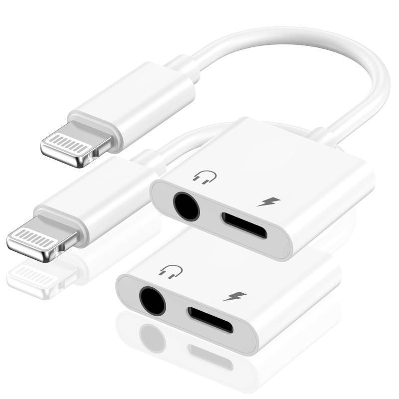 lot 5480 image: Apple MFi Certified iPhone Headphones Adapter, 2 Pack 2 in 1 Lightning to 3.5 mm Headphone Jack Aux Audio  Charger Cable Splitter Adapter Dongle for iPhone 14 13 12 11 Pro Max XS XR X 8 7 iPad
