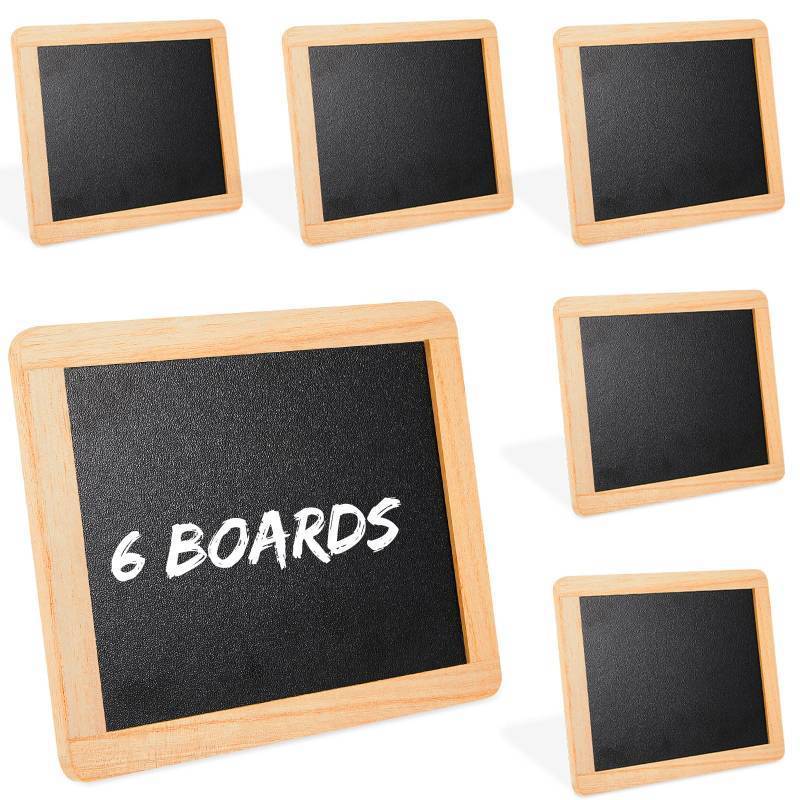 lot 5488 image: Chinco 6 Pcs Small Slate Chalkboard Mini Chalk Board with Frames 5.2x4 in Mini Board Signs School Supplies for Classroom Home Office (Wood)