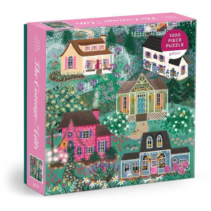 lot 5545 image: Galison The Cottage Hills 1000 Piece Joy Laforme Jigsaw Puzzle Featuring Beautiful Artwork of Cottages in A Fairytale Neighborhood