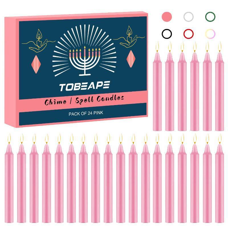 lot 5550 image: Tobeape Set of 24 Pink Spell &amp Chime Candles 4 Tall Unscented Mini Taper Candle for Witchcraft, Wiccan Altar, Magic Tools, Rituals, Prayer, Meditation and Party Decoration