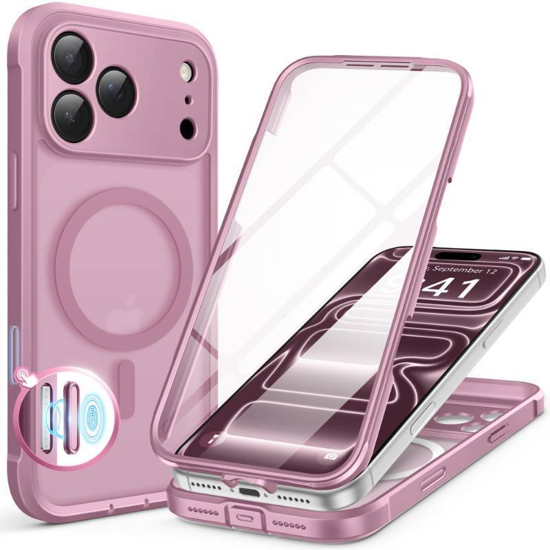 lot 5571 image: BERFY for iPhone 17 Pro Case, Compatible with MagSafe, Built-in Glass Screen Protector, Camera Protection, Shockproof Full Body Phone case 6.3, Translucent Palevioletred