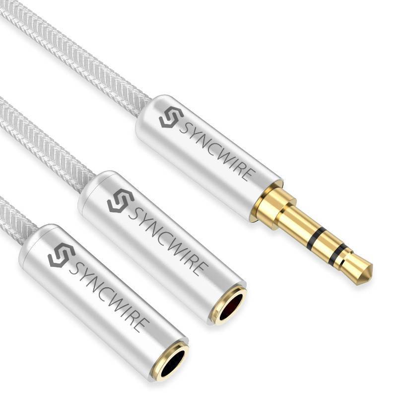 lot 5577 image: SYNCWIRE Headphone Splitter, Nylon-Braided 3.5mm Extension Cable Audio Stereo Y Splitter (Hi-Fi Sound), 3.5mm Male to 2 Ports 3.5mm Female Headset Splitter for Apple, Samsung & More (No Mic) - Silver