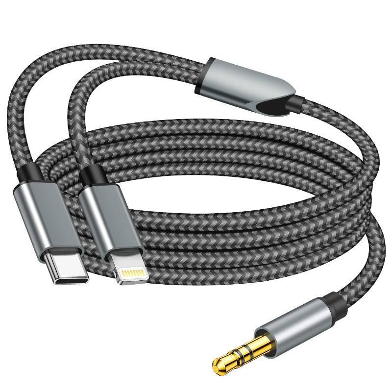 lot 5580 image: 2 in 1 Aux Audio Cable, USB C to 3.5mm Aux Audio Cable, Lightning to 3.5mm Audio Cable Fit with iPhone 161514131211XR, Galaxy S24S23S22S21, Pixel 98765, iPad to Car Stereo Speaker 4FT