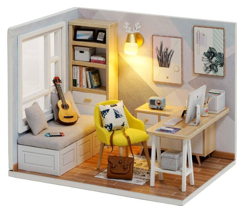lot 5600 image: CUTEROOM DIY Doll Room Miniature Furniture Wooden House Kit - Wooden Dolls House Kit with Dust Cover & LED Light and Accessories - QT Series Dollhouse