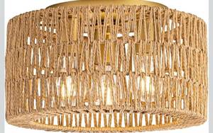 lot 1001 image: Rattan Ceiling Light Fixture, 3 Light Bohemian Modern Woven Ceiling Light, Boho Flush Mount Ceiling Light for Bedroom Living Room Dining Room, Bulb NOT Included