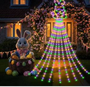 lot 1007 image: 12 ft Easter Bunny Waterfall String Lights with 305 LED Colorful Bunny String Lights with 8 Modes Lighted Easter Outdoor Party Decoration for Tree Garden Yard Spring Themed Decor