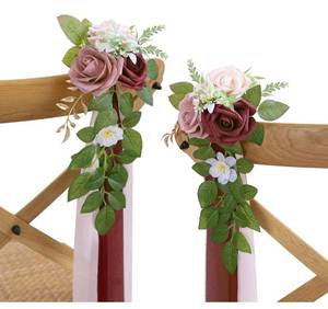 lot 1008 image: 10 Wedding Aisle Decorations for Ceremony - Burgundy Chair Flowers for Aisle Decor - Church Pew Decorations
