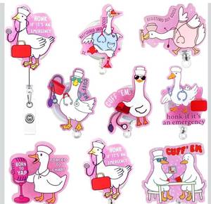 lot 1017 image: 8 Pcs Silly Goose Nurse Badge Reel Funny Silly Goose Badge Reel with Retractable Clip with Alligator Clip Cute Gifts for Nursing Student Rn LPN CNA Ma Medical Worker Teacher Doctor Nurse Gift