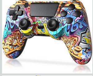 lot 1025 image: TIANHOO Wireless Controller Compatible with PS4ProSlim, with Vibration Feedback, Motion Sensing, Touchpad, Light Bar, Share, 3.5mm Headphone Jack(Graffiti)