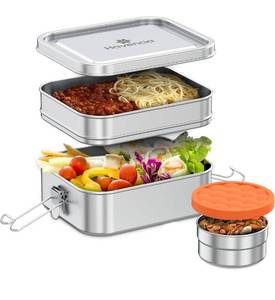 lot 1036 image: Stackable Stainless Steel Bento Box with Snack Container, 47oz1400ml - Stainless Steel Lunch Box, Metal Bento Box for Kids & Adults, Eco-Friendly