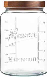 lot 1043 image: kitchentoolz Extra Large Mason Jar - 1 Gallon Glass Wide Mouth Jar with Airtight Wooden Lid, Food Storage Container with Measurement Markings For Kitchen Pantry, Pickling, Cookies, Flour & Sugar