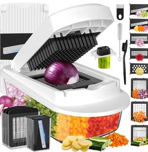 lot 1049 image: 8 Blade All-in-1 Vegetable Chopper Mandoline Slicer with Container, Food Chopper, Onion Chopper, Veggie Cutter for Salad, Kitchen Gadgets Accessories Essentials, White