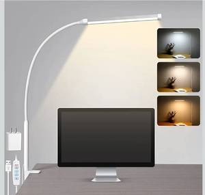 lot 1053 image: Voncerus LED Desk Lamp with Clamp, Eye-Caring Clip on Lights for Home Office, 3 Modes 10 Brightness, Long Flexible Goose-Neck, Metal, Swing Arm Architect Task Table Lamps with USB Adapter, White