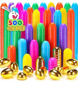 lot 1055 image: NEWBEA 518 Easter Eggs -2.36 Bright Colors Plastic Easter Eggs Empty Include 18 Golden Eggs Perfect for Eggs Hunt,Easter Basket Stuffers,Party Favors