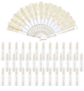 lot 1058 image: (183)Geelin 50 Pcs Hand Lace Foldable Fans Bulk for Women with Organza Bag Lace Folded Hand European Retro Fan Bridal Dancing Prop Wedding Party Favors for Dancing Tea Party(Fresh Style,White)