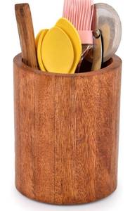 lot 1066 image: EDHAS Natural Mango Wood Cooking Utensil Holder for Countertop, Spoons, Cooking Tools, etc. (5 x 5 x 6)