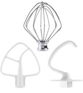 3-Piece Kit Attachments for KitchenAid Tilt-Head Stand Mixer, Accessories Stainless Steel K45WW Wire Whip, K45DH Dough Hook and K45B Coated Flat Blade Paddle with Scraper