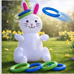 lot 1070 image: 30 Easter Bunny Inflatable Ring Toss Game - Easter Games for Kids with 6 Rings - Weighted Bottom to Keep Inflatable Rabbit Upright - Family Outdoor Easter Party Games for Kids and Adults