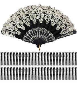 lot 1073 image: Geelin 50 Pcs Hand Lace Foldable Fans Bulk for Women with Organza Bag Lace Folded Hand European Retro Fan Bridal Dancing Prop Wedding Party Favors for Dancing Tea Party(Fresh Style,Black)